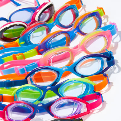 an assortment of children's goggles 