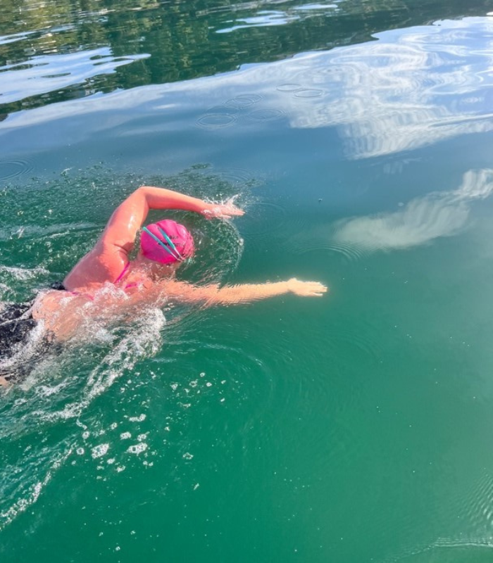 Caitlin training for the English Channel swim in Wellington Harbour