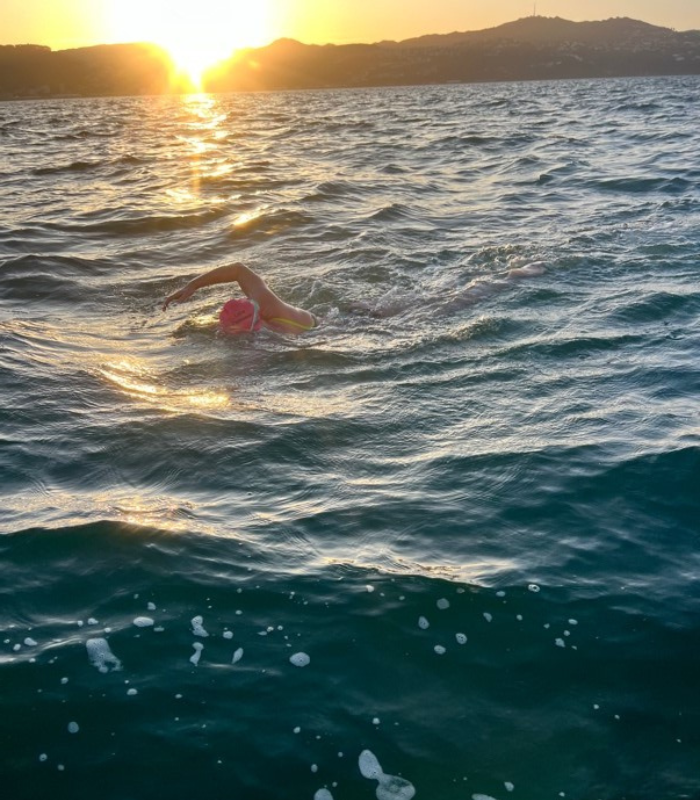 Caitlin training for the English Channel swim in Wellington Harbour