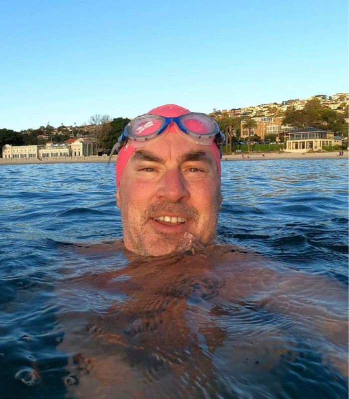 Marty Filipowski swimming in Predator goggles 