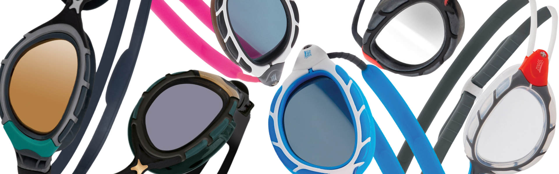 collection of goggles with mirror, colour, clear and polarized lenses